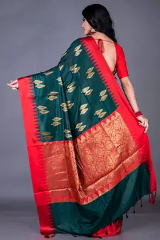 South chanderi silk temple border saree heavy butta