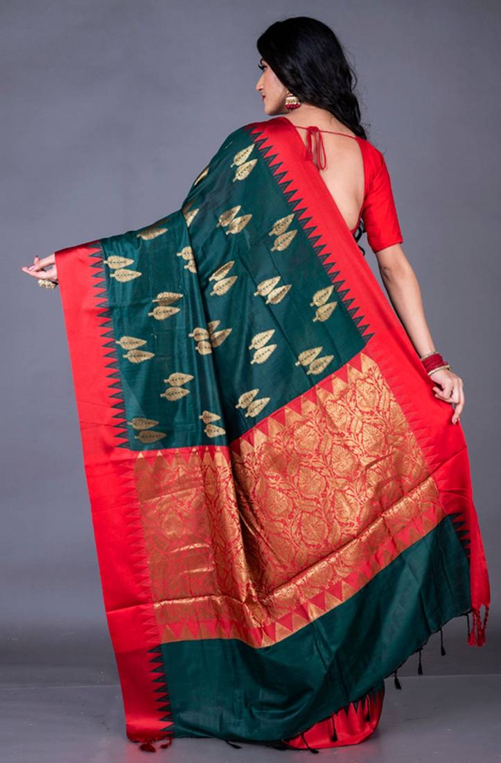 South chanderi silk temple border saree heavy butta