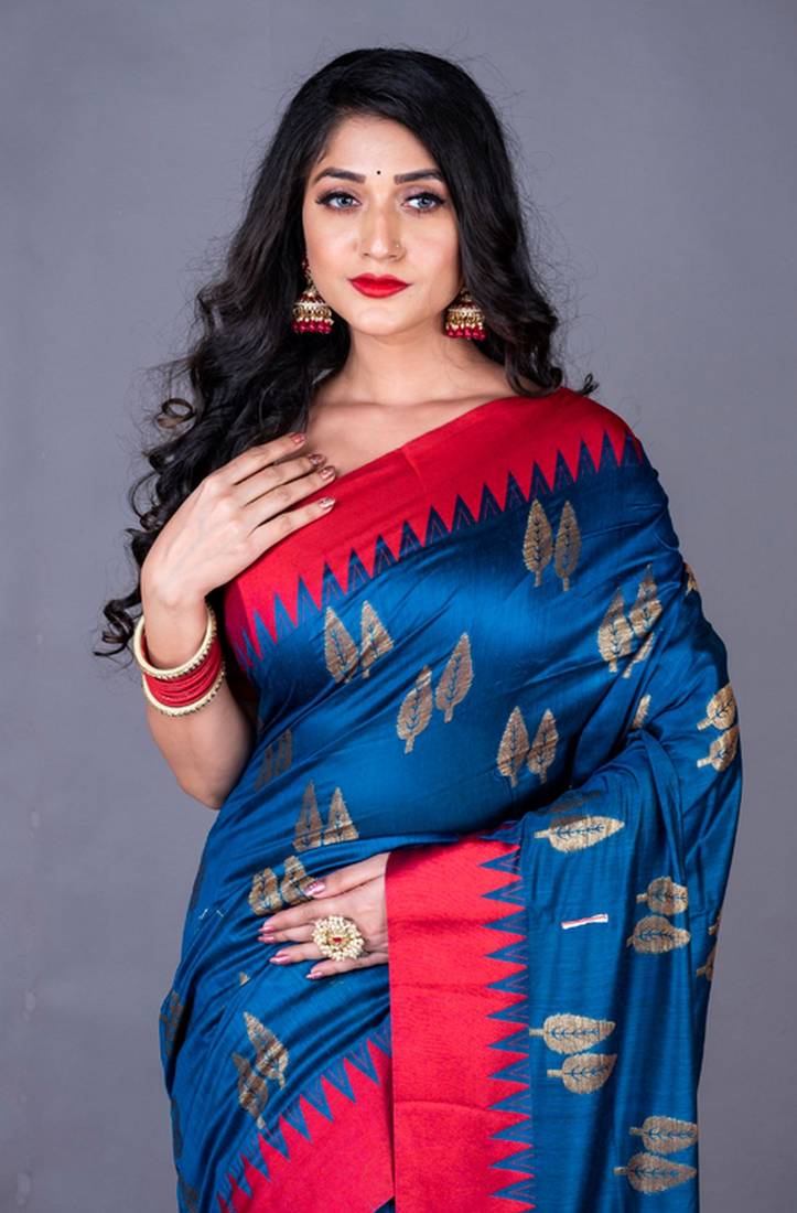 South chanderi silk temple border saree heavy butta