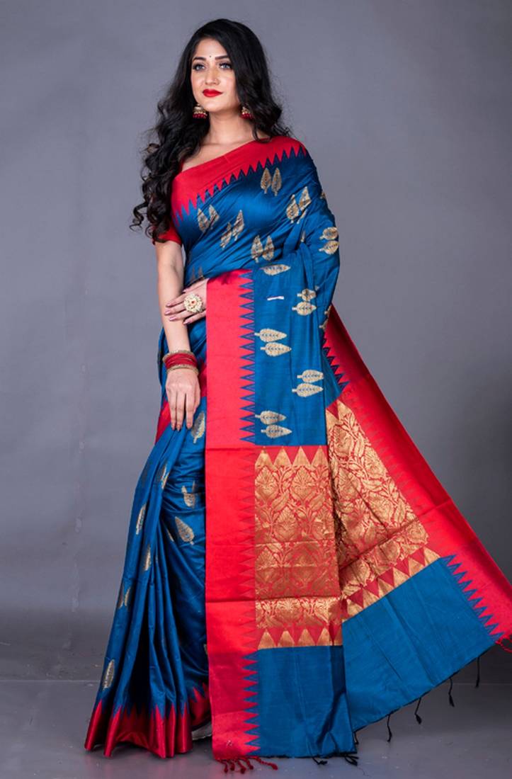 South chanderi silk temple border saree heavy butta