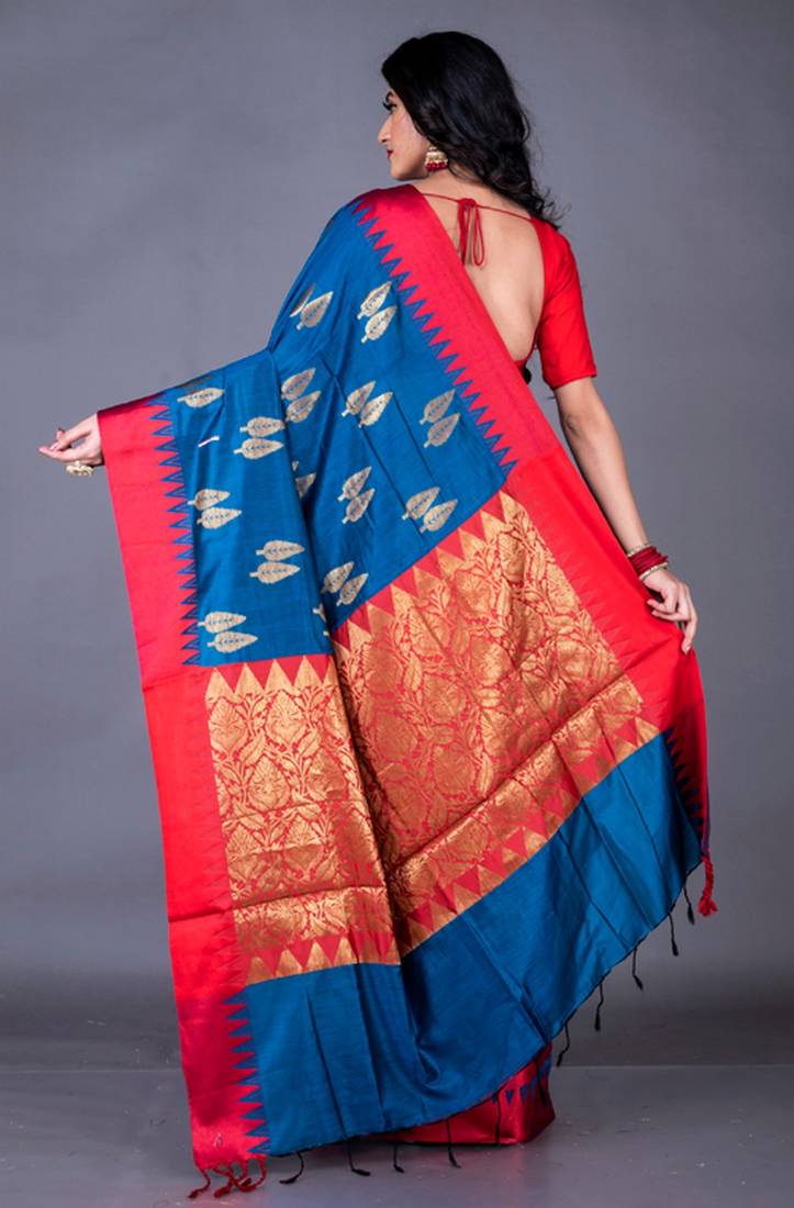 South chanderi silk temple border saree heavy butta
