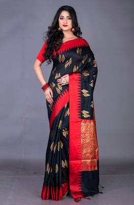 South chanderi silk temple border saree heavy butta 1