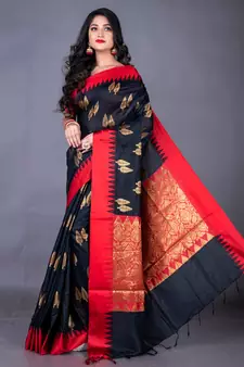 South chanderi silk temple border saree heavy butta
