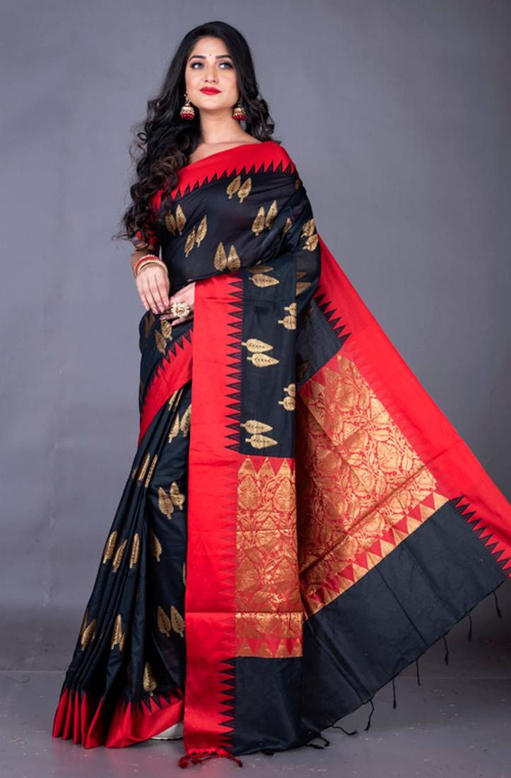 South chanderi silk temple border saree heavy butta