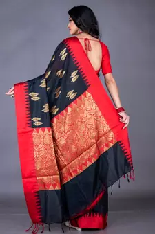 South chanderi silk temple border saree heavy butta
