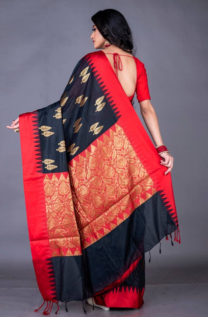 South chanderi silk temple border saree heavy butta