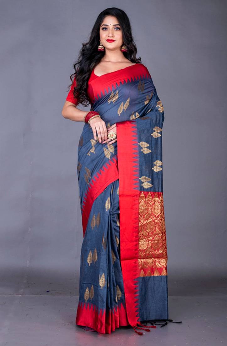 South chanderi silk temple border saree heavy butta