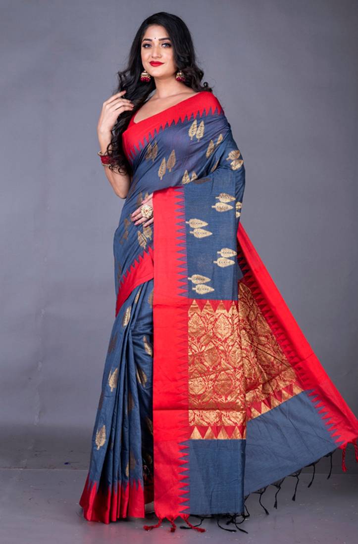 South chanderi silk temple border saree heavy butta