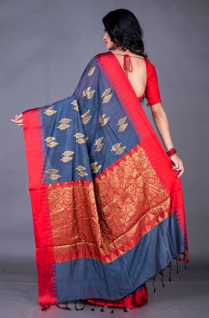 South chanderi silk temple border saree heavy butta
