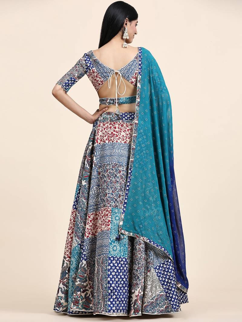 Blue Embroidered Silk Traditional Lehnga Choli with Blouse