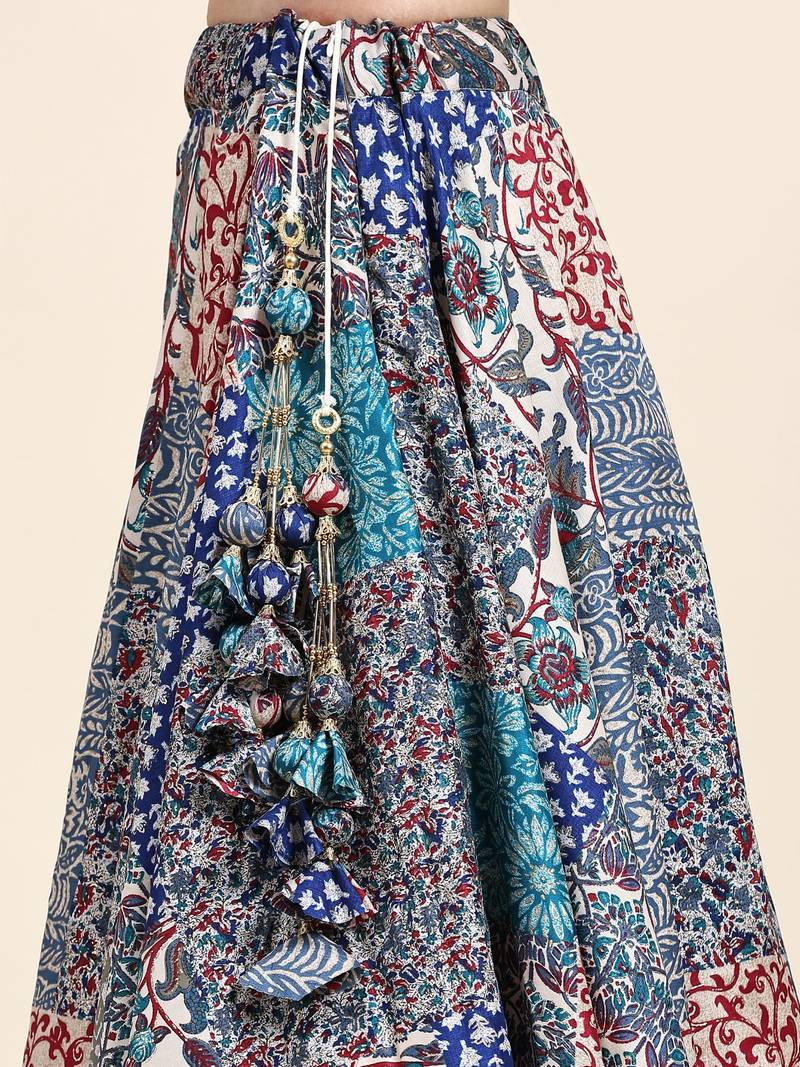 Blue Embroidered Silk Traditional Lehnga Choli with Blouse