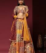 Yellow & Red Embroidered Silk Traditional Lehnga Choli with Blouse