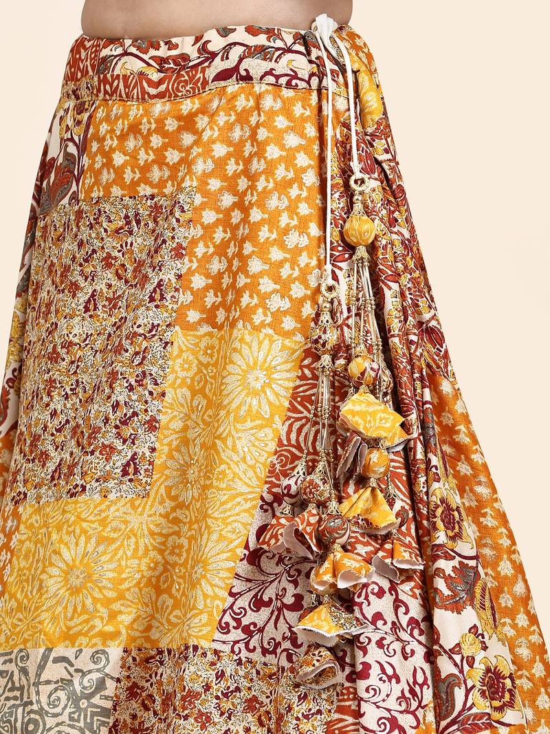 Yellow & Red Embroidered Silk Traditional Lehnga Choli with Blouse