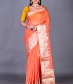Vanarasi organza plain temple border zari saree