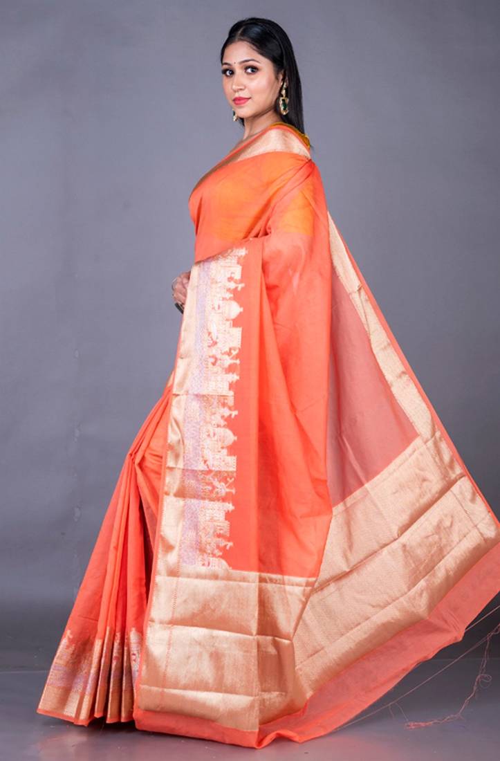 Vanarasi organza plain temple border zari saree