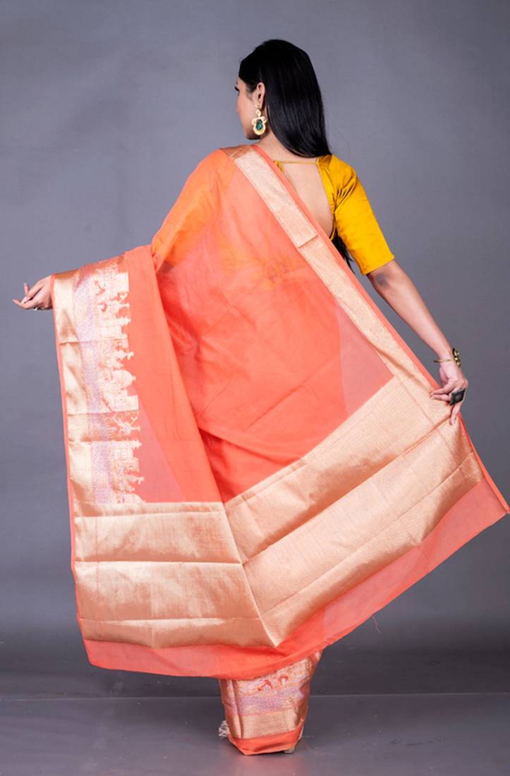 Vanarasi organza plain temple border zari saree