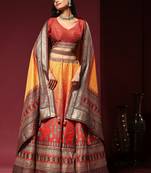 Yellow & Red Embroidered Silk Traditional Lehnga Choli with Blouse