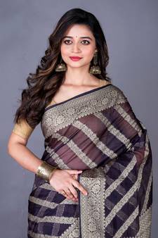 Vanarasi organza tissu golden zari full body work saree