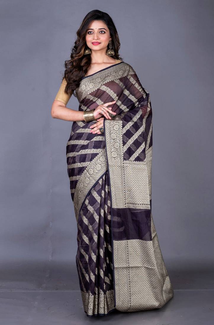 Vanarasi organza tissu golden zari full body work saree