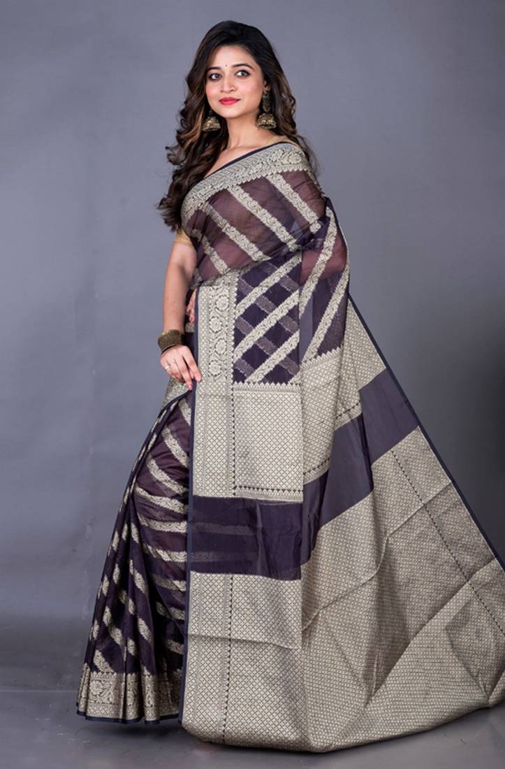 Vanarasi organza tissu golden zari full body work saree