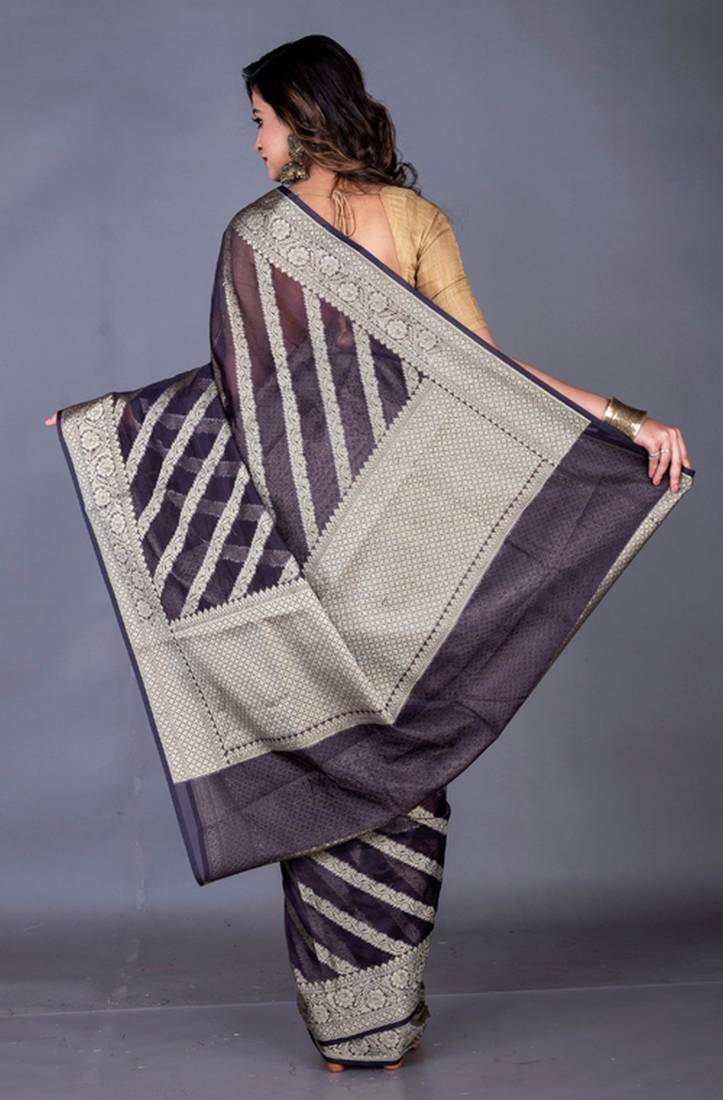 Vanarasi organza tissu golden zari full body work saree