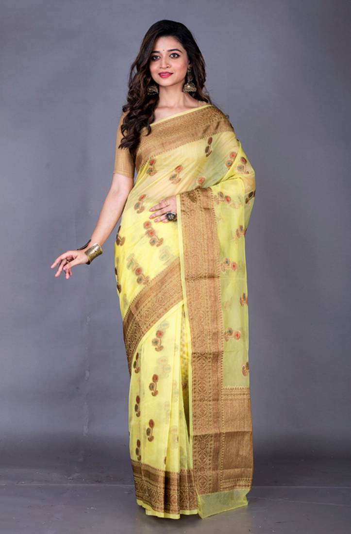 Vanarasi tissu full body work butti golden border zari saree