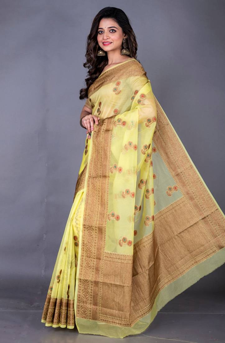 Vanarasi tissu full body work butti golden border zari saree