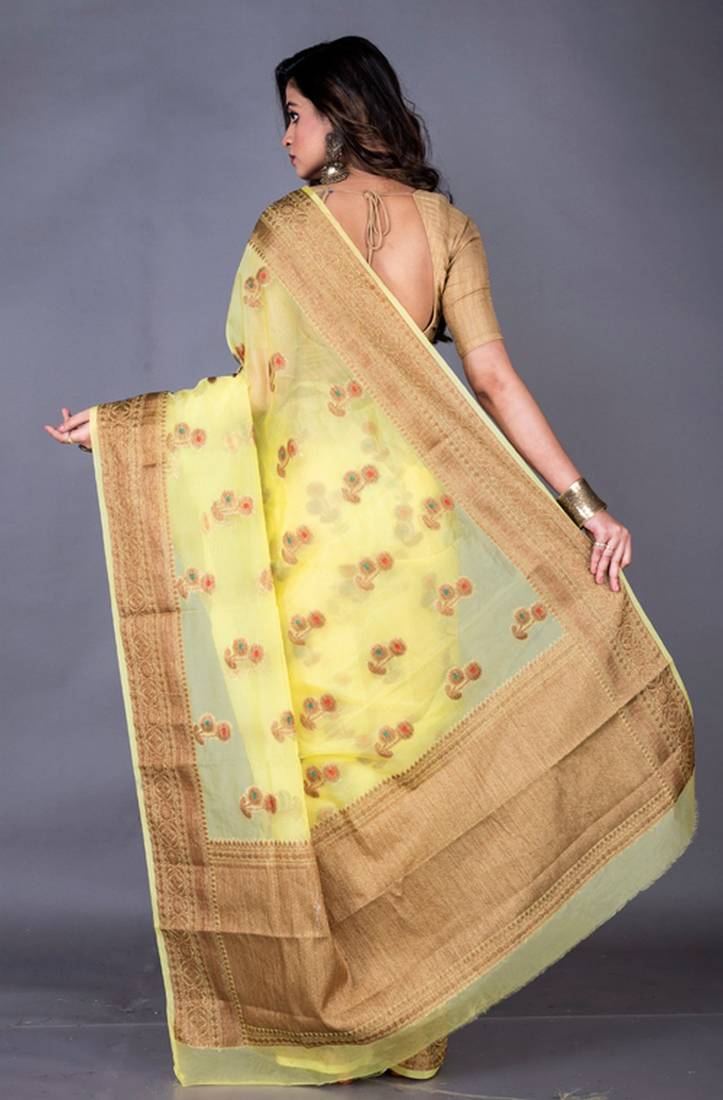 Vanarasi tissu full body work butti golden border zari saree