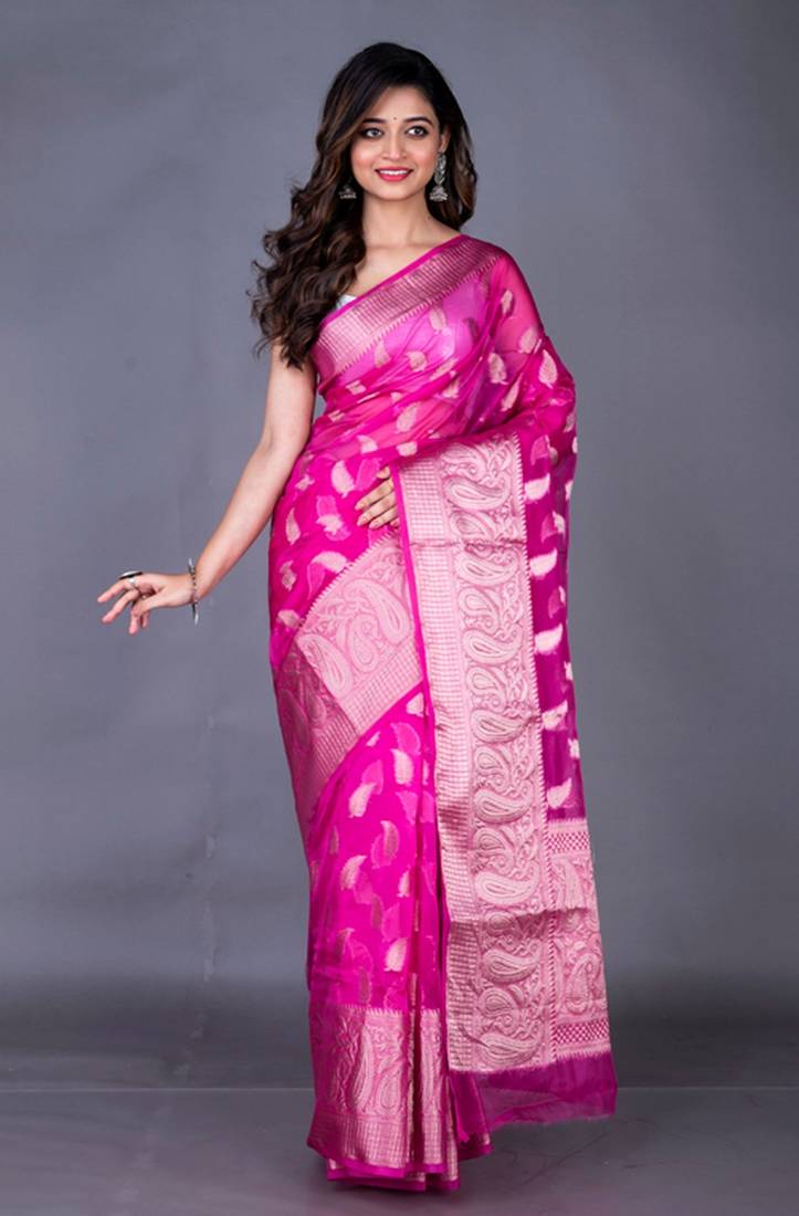 Hot Pink Banarasi Tissue Saree