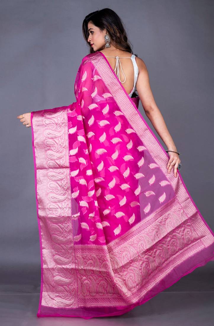 Hot Pink Banarasi Tissue Saree