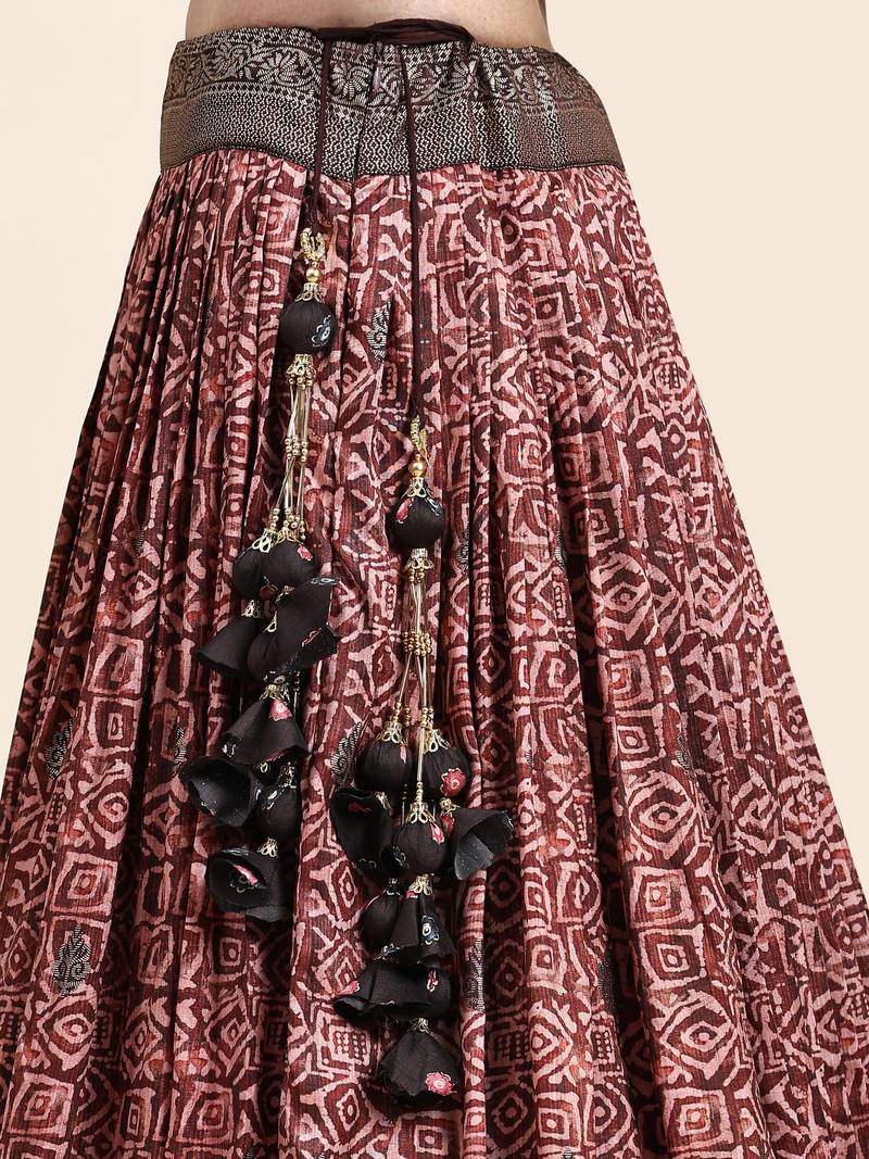 Dark Brown Embroidered Silk Traditional Lehnga Choli with Blouse