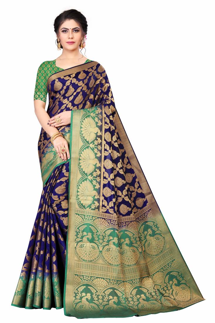 NAVY BLUE BANARASI SILK SAREE 