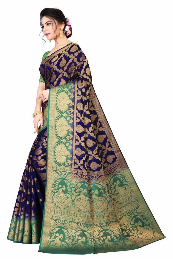 NAVY BLUE BANARASI SILK SAREE 