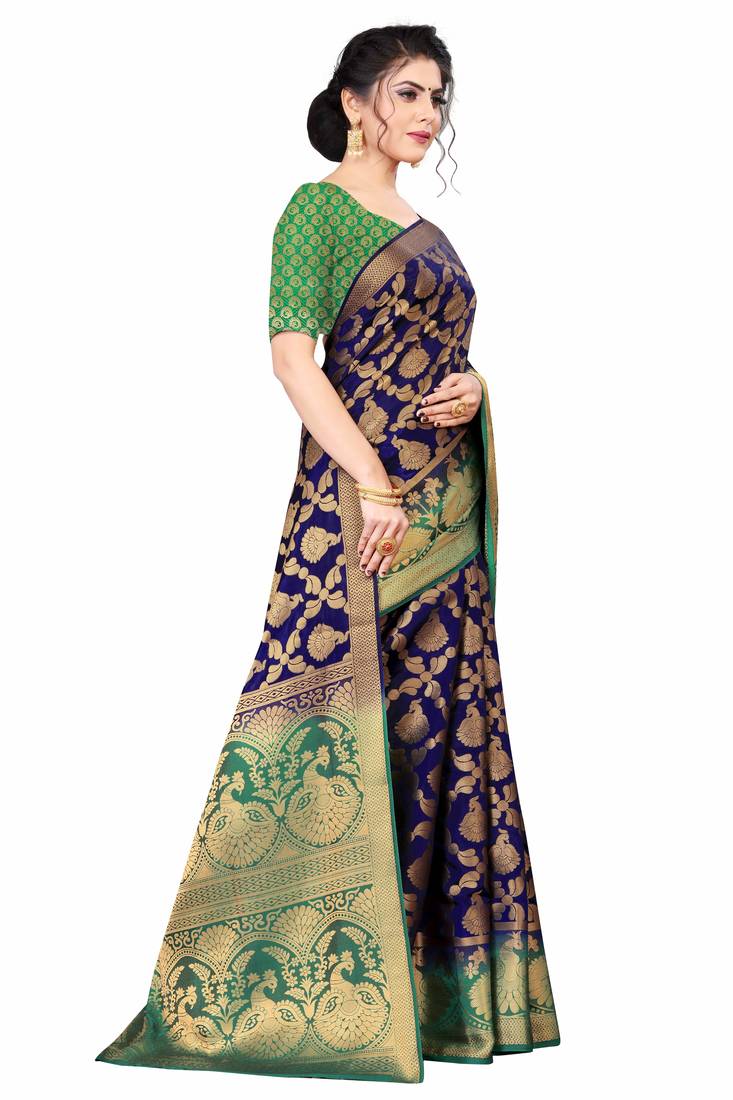 NAVY BLUE BANARASI SILK SAREE 