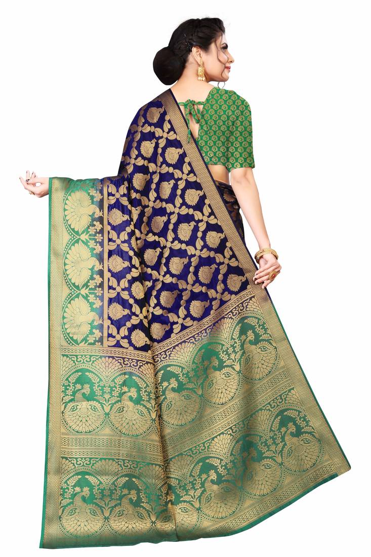 NAVY BLUE BANARASI SILK SAREE 