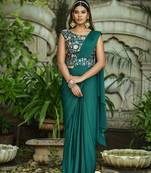 Ready To Wear Stitched Lycra Saree With Heavy Embroidery Multi Sequins Work Blouse With Embroidery Waist Belt