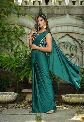 Ready To Wear Stitched Lycra Saree With Heavy Embroidery Multi Sequins Work Blouse With Embroidery Waist Belt 4