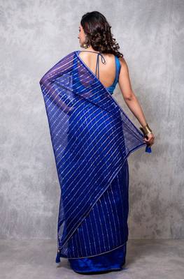 Organza saree with plain blouse 4