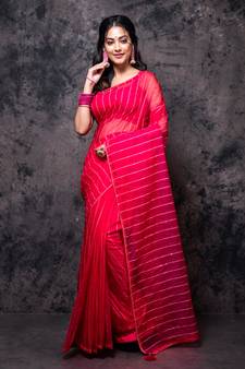 Organza saree with plain blouse