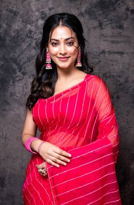 Organza saree with plain blouse 2