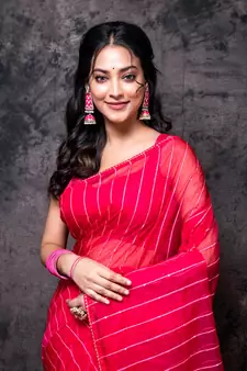 Organza saree with plain blouse