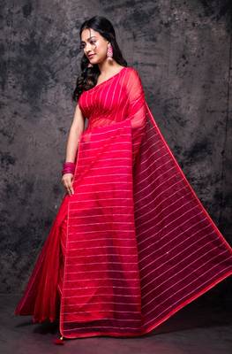 Organza saree with plain blouse 3