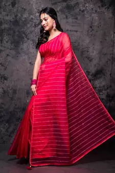 Organza saree with plain blouse