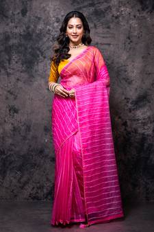 Organza saree with plain blouse