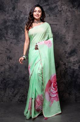 Pure viscose organza digital print saree 1