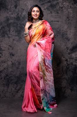 Pure viscose organza digital print saree 1