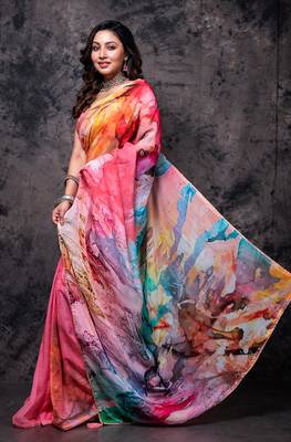 Pure viscose organza digital print saree 3