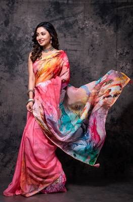 Pure viscose organza digital print saree 4