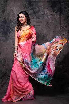 Pure viscose organza digital print saree