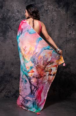 Pure viscose organza digital print saree 5